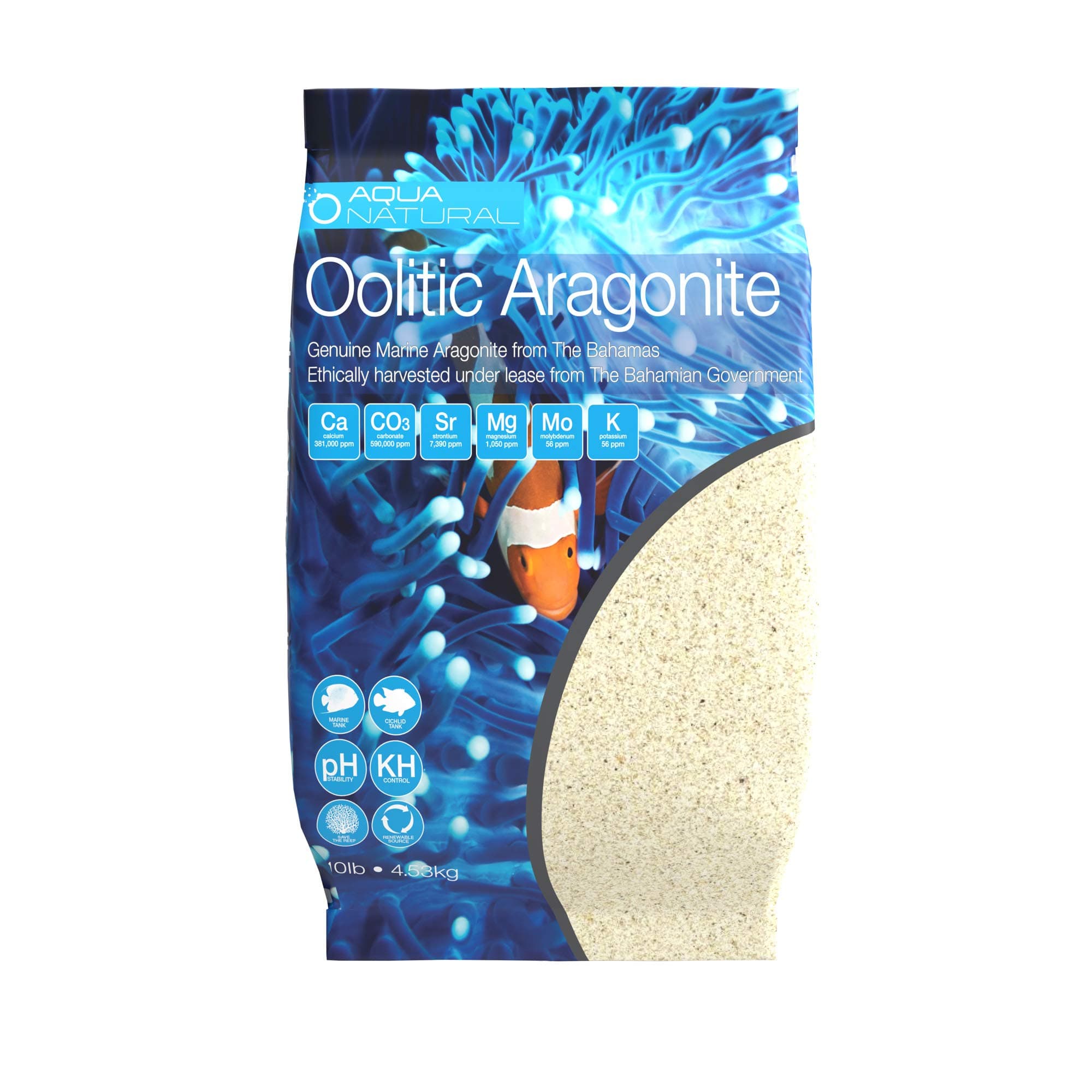 Aqua Natural Oolitic Aragonite Sand 10lb for Reef Tanks