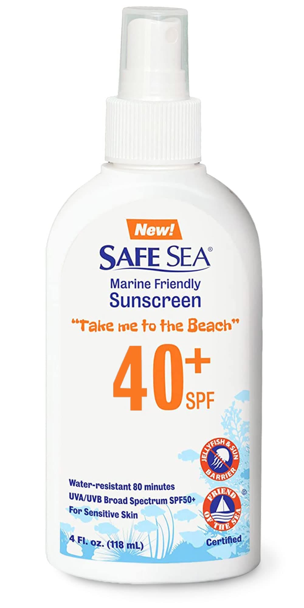 Coral Reef-Safe SPF 40+ Waterproof Sunscreen, Anti-Jellyfish Sting – Body & Face 4 Fl oz Spray