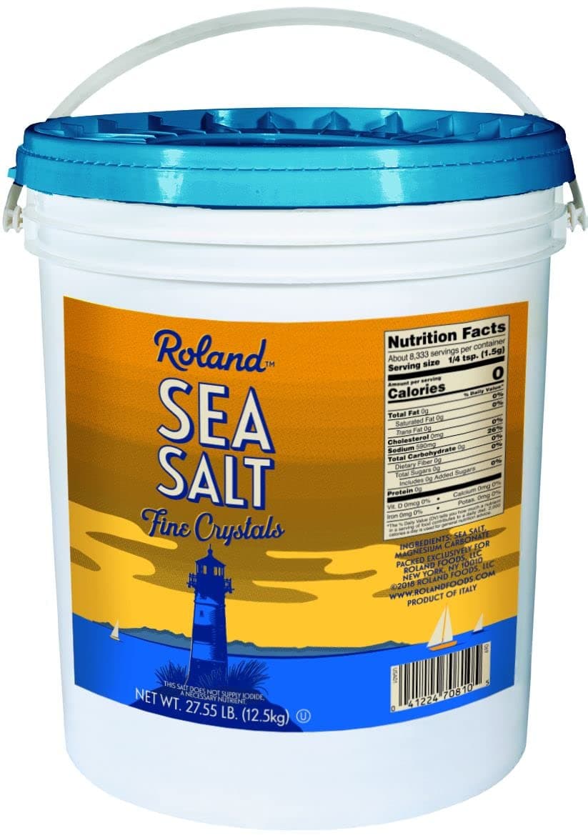 Roland Foods Fine Sea Salt, 27.55-Pound Bucket