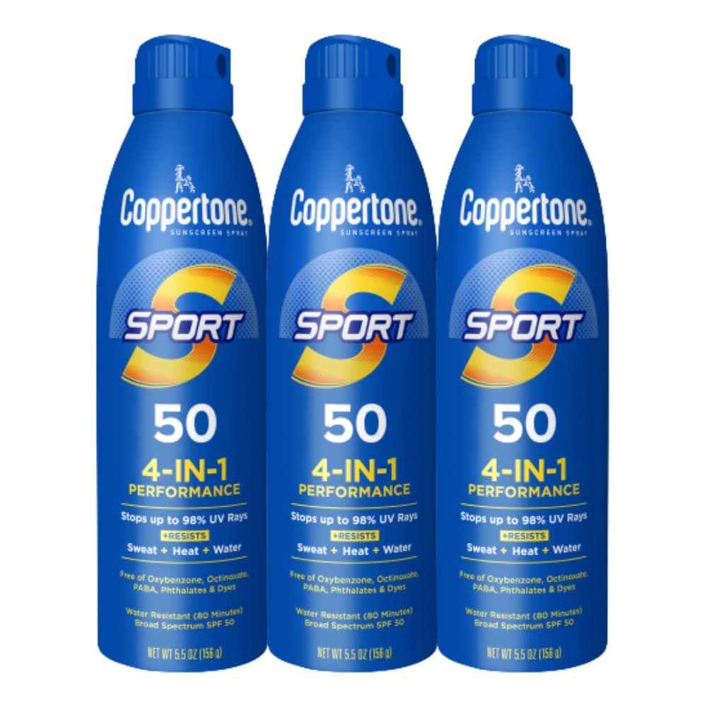 Coppertone Sport Water Resistant SPF 50 Sunscreen Spray, Pack of 3 (5.5 Oz Each)