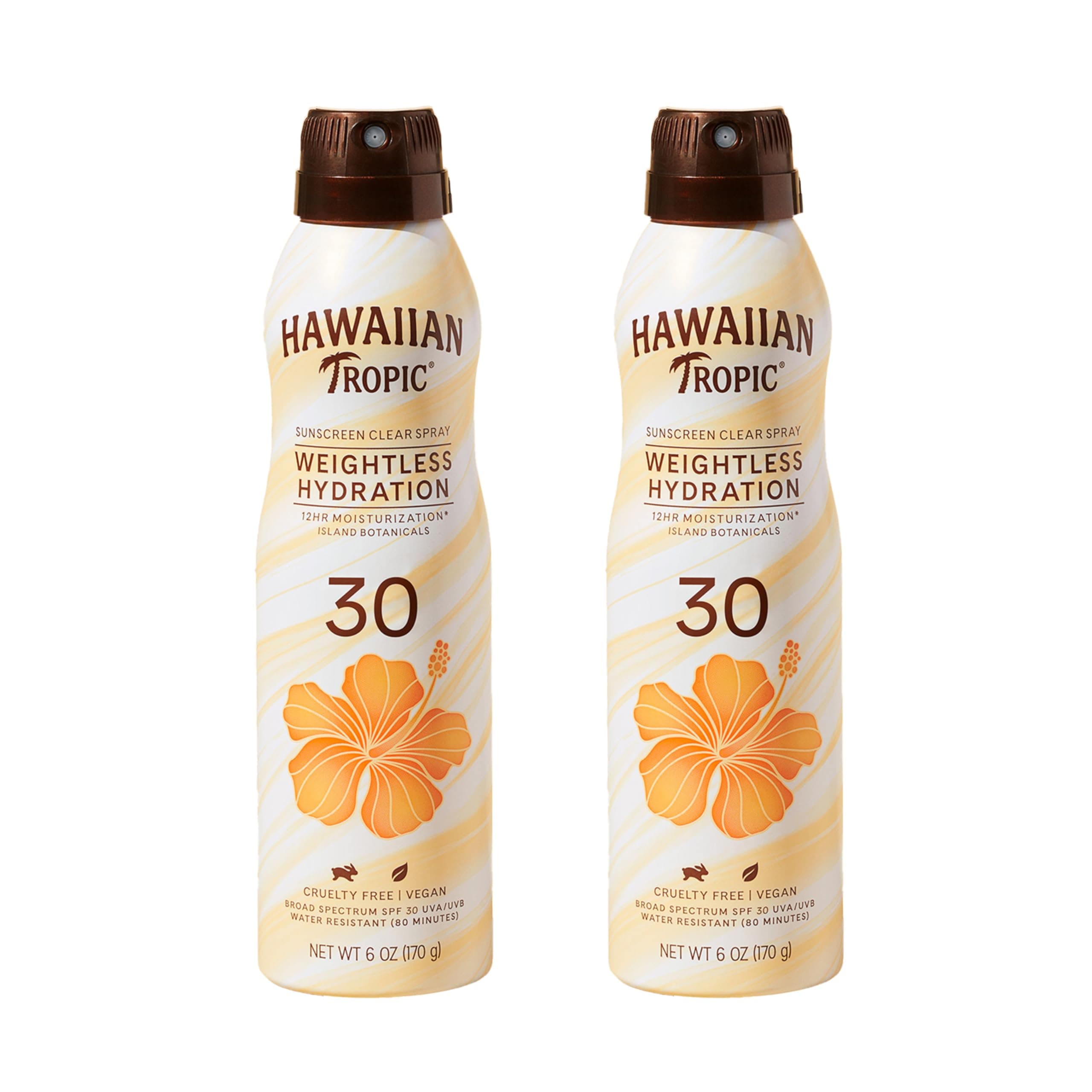 Hawaiian Tropic Weightless Hydration Clear SPF 30 Sunscreen Twin Pack, 6oz