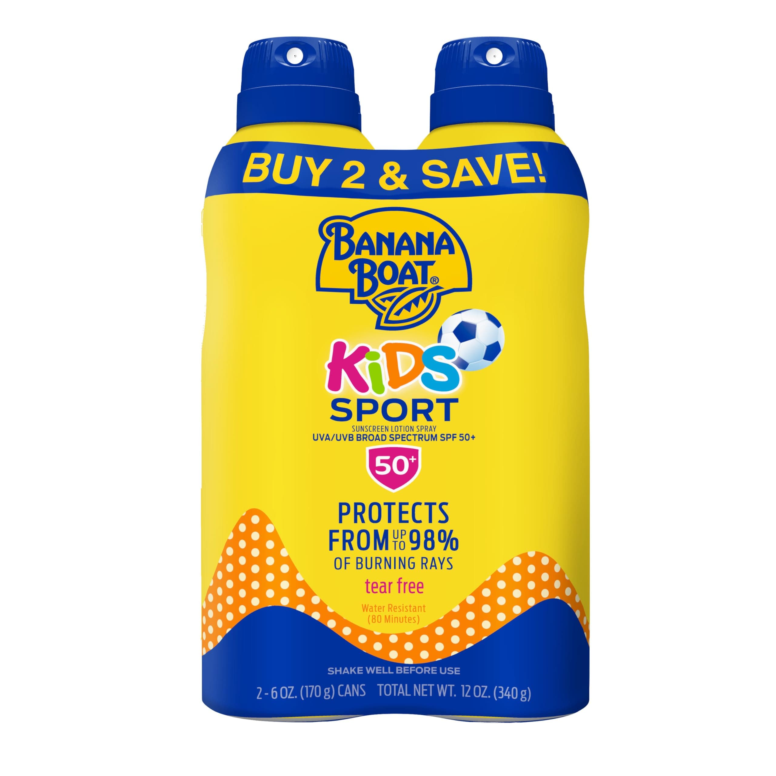 Banana Boat Sport Kids Sunscreen Spray SPF 50 Twin Pack